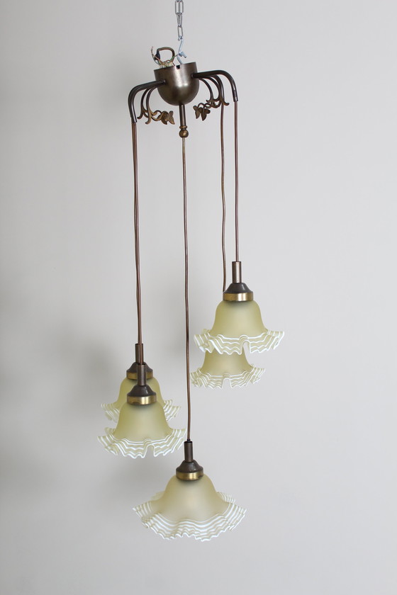 Image 1 of Vintage Gouden Cascadelamp, Hanglamp - Amberkleurig, Jaren '70