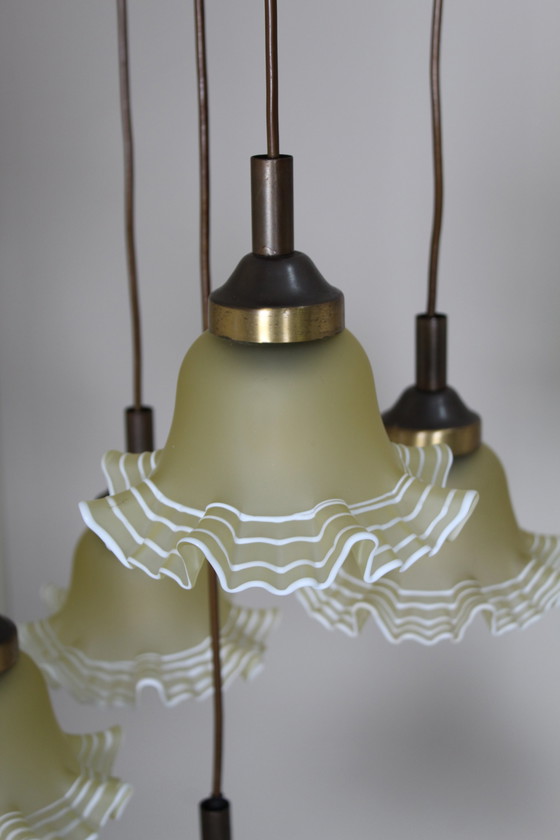 Image 1 of Vintage Gouden Cascadelamp, Hanglamp - Amberkleurig, Jaren '70