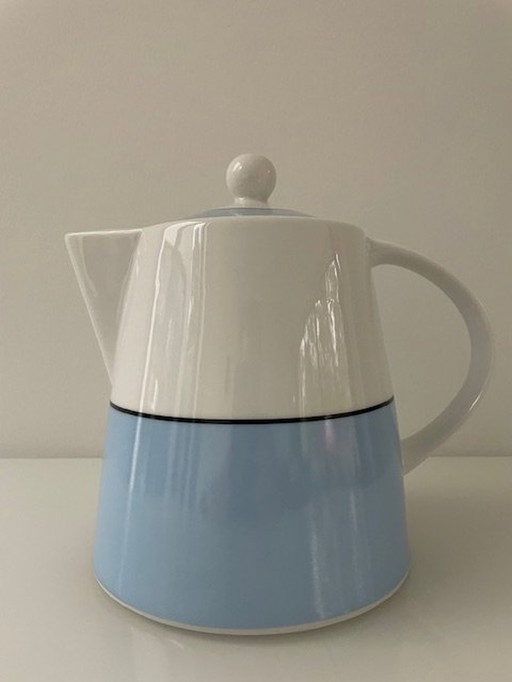 Moderne Design Theepot Babyblauw, Wit Met Zwarte Rand