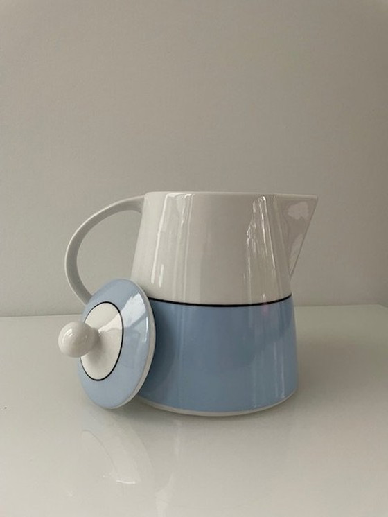 Image 1 of Moderne Design Theepot Babyblauw, Wit Met Zwarte Rand