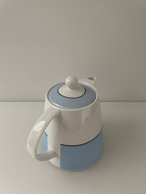 Image 1 of Moderne Design Theepot Babyblauw, Wit Met Zwarte Rand