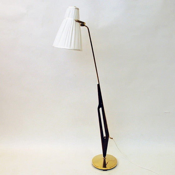 Image 1 of Zweedse vintage vloerlamp van messing en teakhout, Hans Bergström voor Asea, jaren 1950