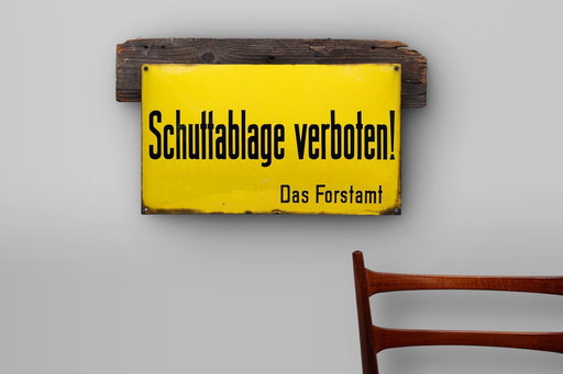 Vintage Duits geel emaille bord, 1900