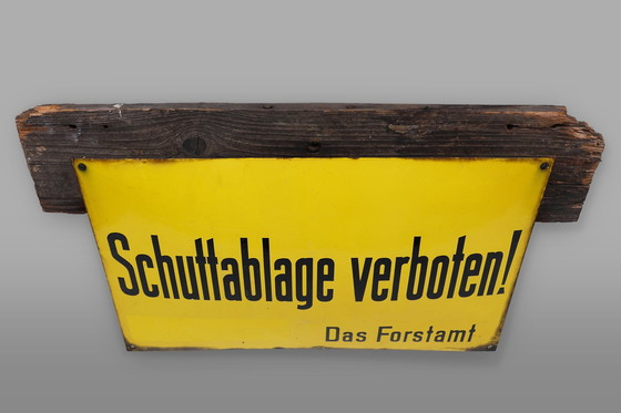 Image 1 of Vintage Duits geel emaille bord, 1900