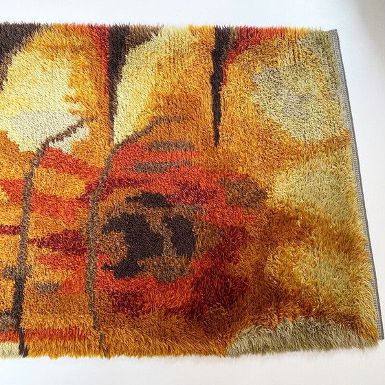 Image 1 of Vintage abstract Scandinavisch hoogpolig Rya vloerkleed, Zweden 1960