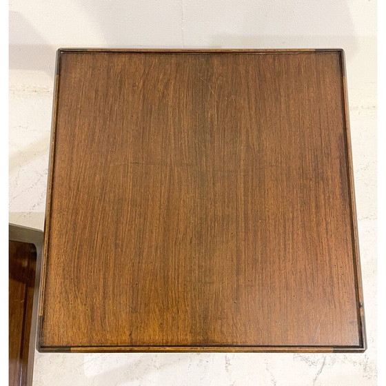 Image 1 of Paar vintage houten bijzettafels met wielen, 1960