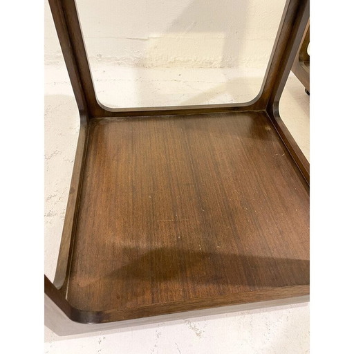 Paar vintage houten bijzettafels met wielen, 1960