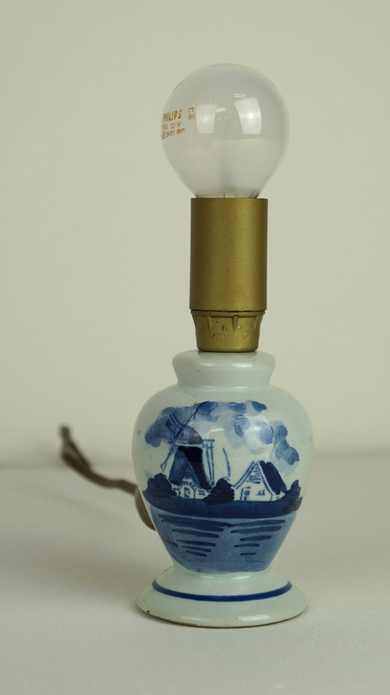 Image 1 of Delfts Blauw Aardewerken Lampje Met Een Molen