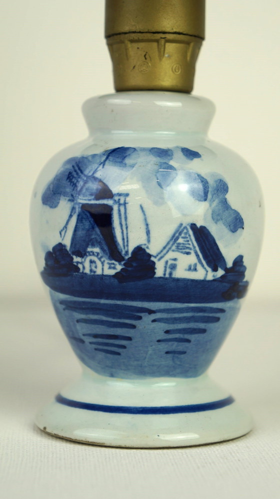 Image 1 of Delfts Blauw Aardewerken Lampje Met Een Molen