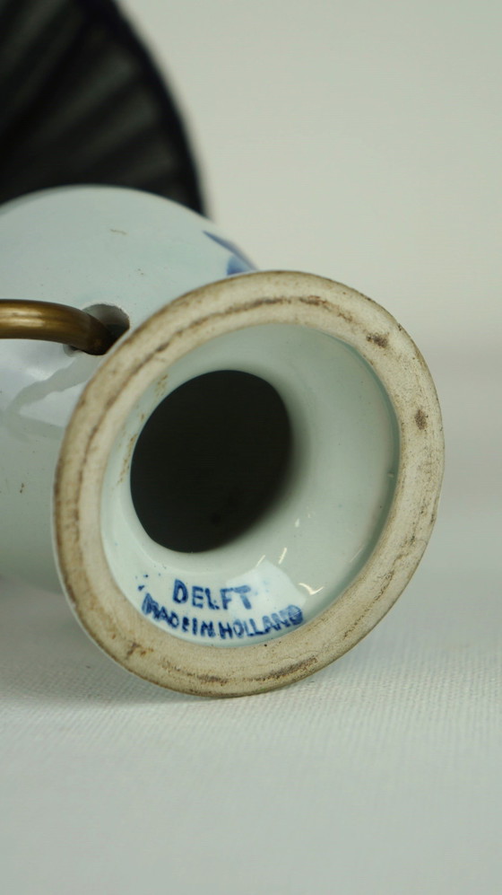 Image 1 of Delfts Blauw Aardewerken Lampje Met Een Molen