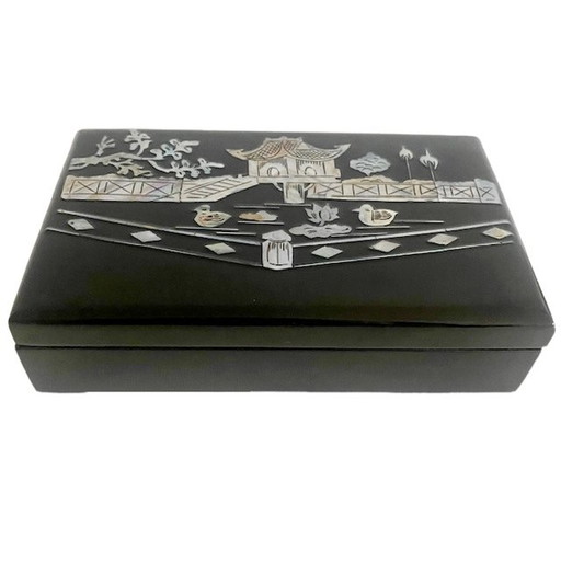 Vintage Japanse Sieradendoos Ingelegd Met Parelmoer