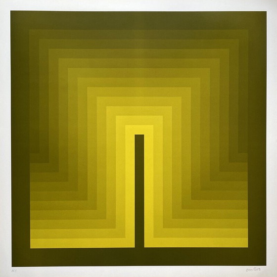Image 1 of Vintage "eerbetoon aan Vasarely" litho door Jim Bird, 1970