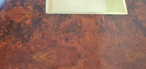 Image 1 of Willy Rizzo Burl Hout en Messing Vierkante Bar Salontafel Alveo.