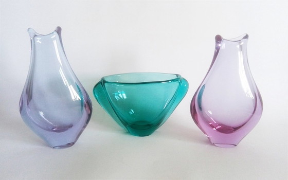 Image 1 of Miroslav Klinger Modernistisch Ontwerp Kristallen Glazen Zelezni Brod Glas 1970S