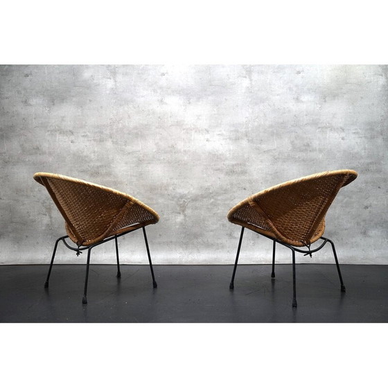 Image 1 of Paar vintage Cocktail rieten fauteuils, Duitsland 1960