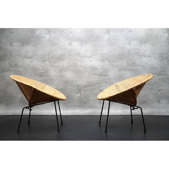 Image 1 of Paar vintage Cocktail rieten fauteuils, Duitsland 1960