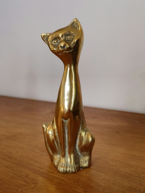 Image 1 of 2x Messing Katten Poezen Beelden Vintage 