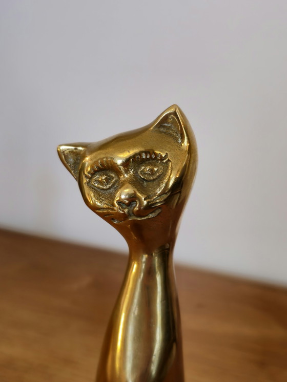 Image 1 of 2x Messing Katten Poezen Beelden Vintage 