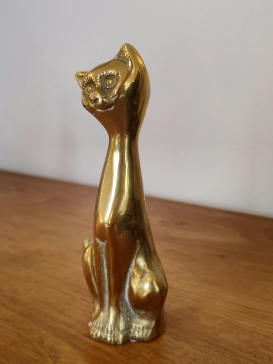 Image 1 of 2x Messing Katten Poezen Beelden Vintage 