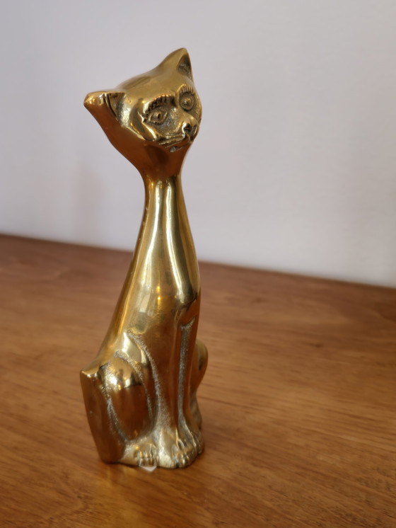 Image 1 of 2x Messing Katten Poezen Beelden Vintage 