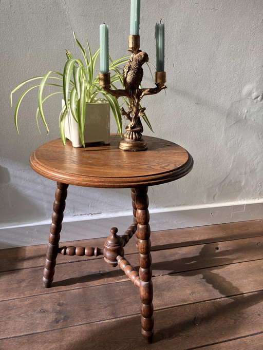 Vintage Rond Houten Plantentafeltje / Bijzettafel