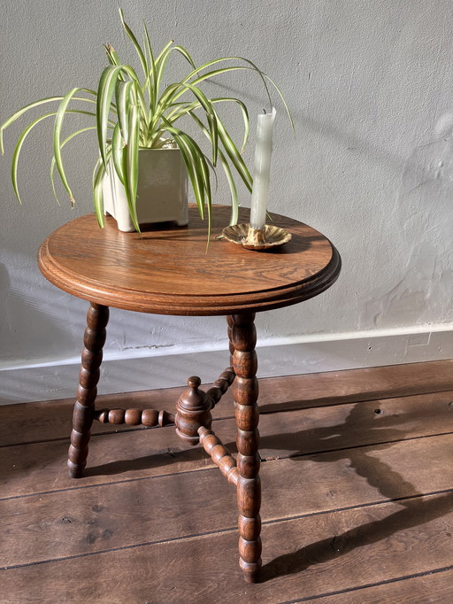 Vintage Rond Houten Plantentafeltje / Bijzettafel