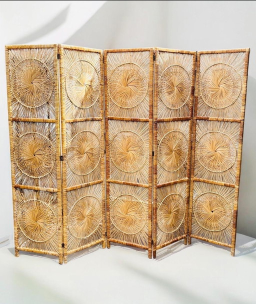 Vintage Rotan Sunburst Kamerscherm Roomdivider Xl