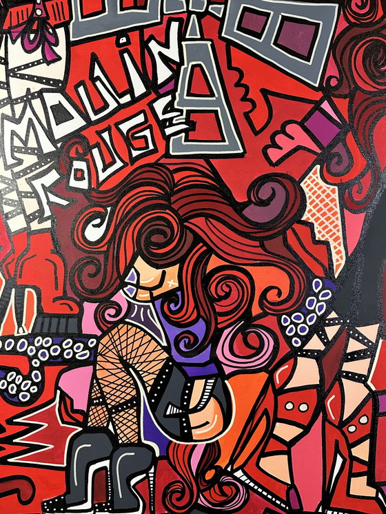 Image 1 of Acryl en Posca op Canvas "Moulin Rouge" hedendaagse kunst door Red Dito