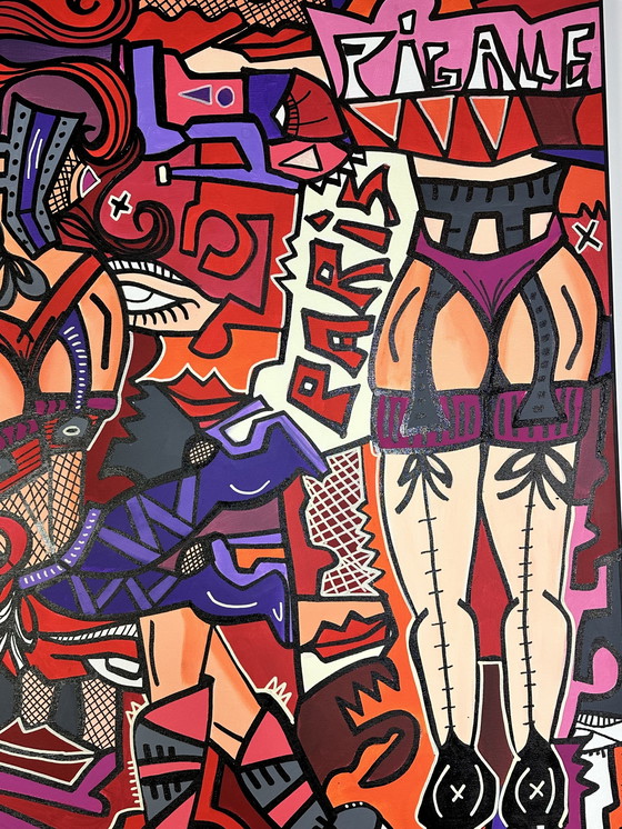 Image 1 of Acryl en Posca op Canvas "Moulin Rouge" hedendaagse kunst door Red Dito