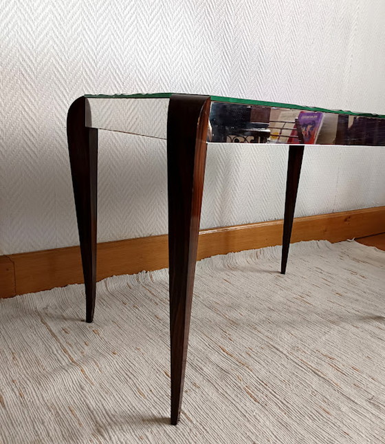 Image 1 of Vintage Art Deco glazen en palissander salontafel van Marly Frères, 1950