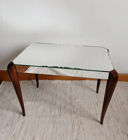 Vintage Art Deco glazen en palissander salontafel van Marly Frères, 1950