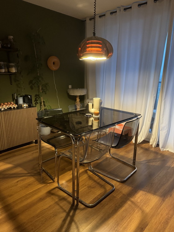 Image 1 of Glazen Eettafel Met Chrome Frame