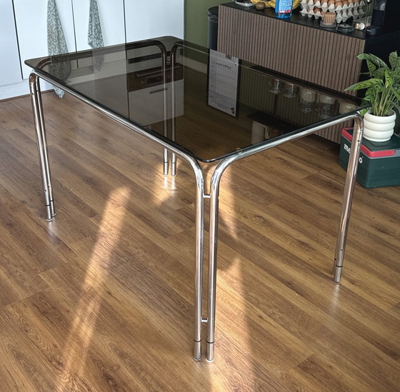 Image 1 of Glazen Eettafel Met Chrome Frame