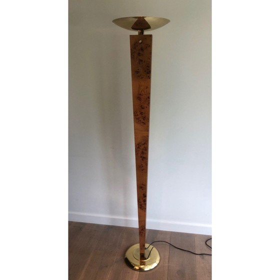 Image 1 of Vintage vloerlamp van hout en verguld metaal, 1970