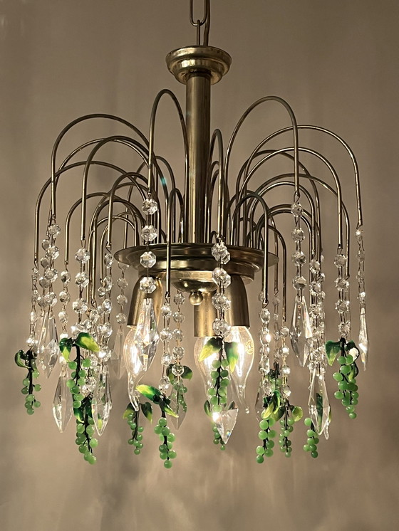 Image 1 of Vintage Murano Groene Druiven Hanglamp Kristal 