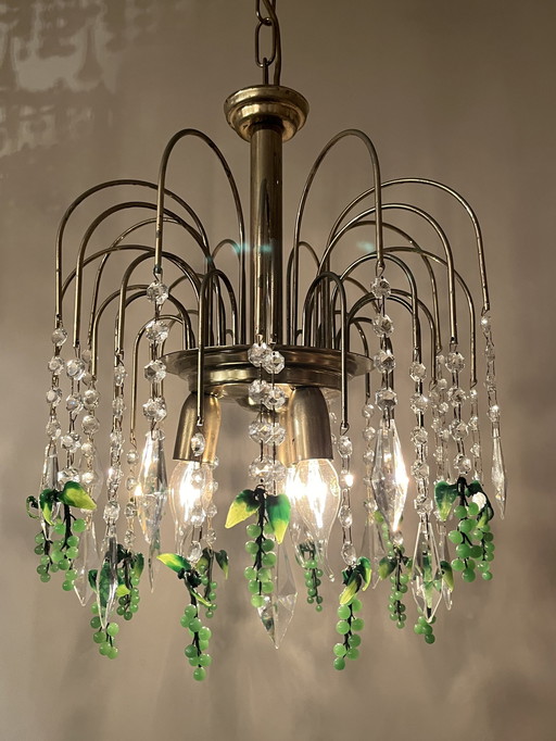 Vintage Murano Groene Druiven Hanglamp Kristal 