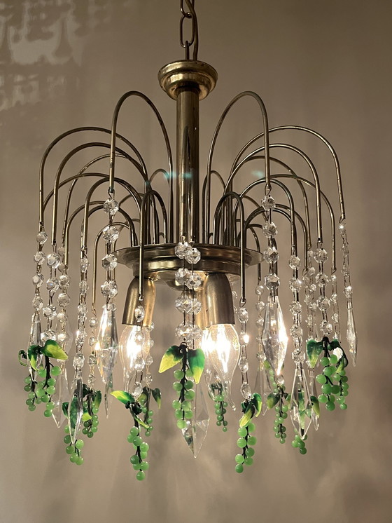 Image 1 of Vintage Murano Groene Druiven Hanglamp Kristal 