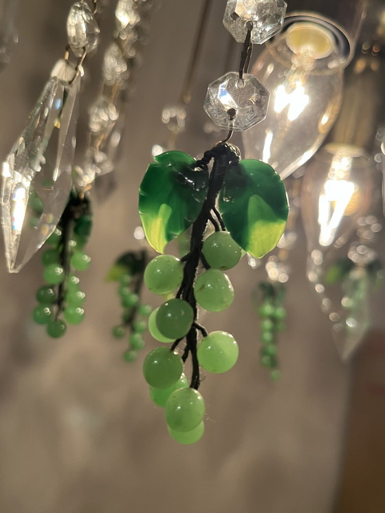 Image 1 of Vintage Murano Groene Druiven Hanglamp Kristal 