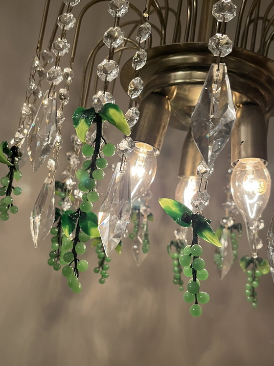 Image 1 of Vintage Murano Groene Druiven Hanglamp Kristal 