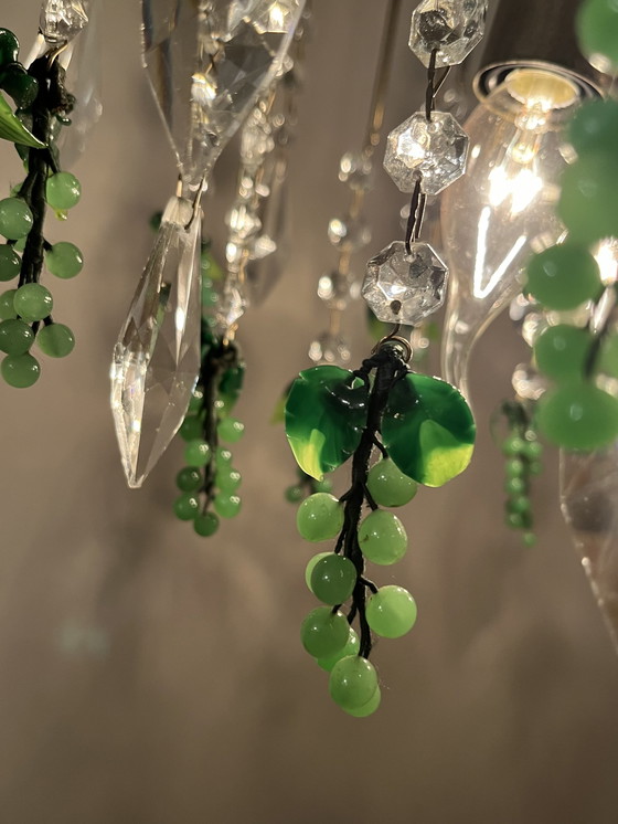 Image 1 of Vintage Murano Groene Druiven Hanglamp Kristal 