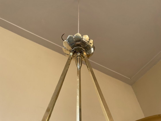 Image 1 of Plafondlamp Met 3 Armen Verchroomd Messing Art Deco Jaren 30 Frans