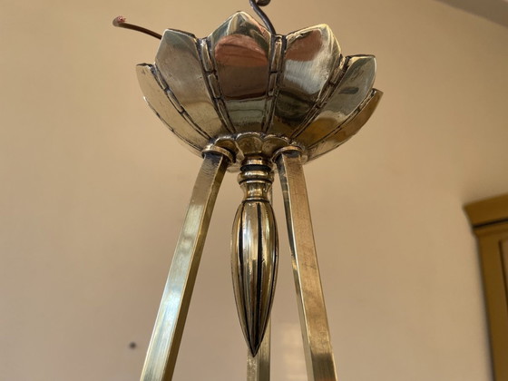 Image 1 of Plafondlamp Met 3 Armen Verchroomd Messing Art Deco Jaren 30 Frans