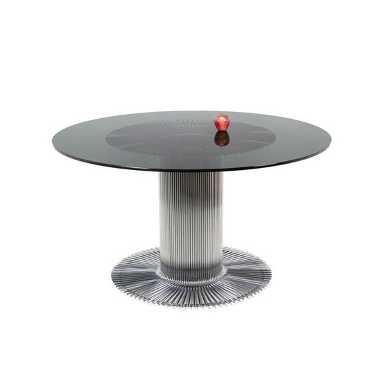 Image 1 of Ronde vintage tafel in verchroomd metaal en rookglas van Gastone Rinaldi, 1970