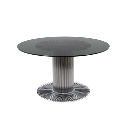 Ronde vintage tafel in verchroomd metaal en rookglas van Gastone Rinaldi, 1970