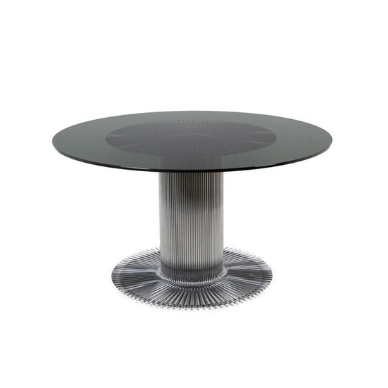 Image 1 of Ronde vintage tafel in verchroomd metaal en rookglas van Gastone Rinaldi, 1970