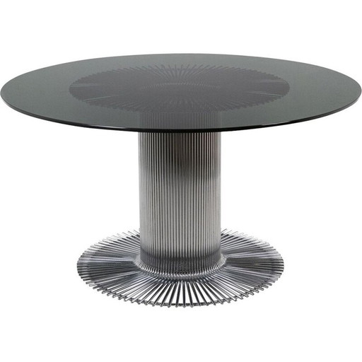 Ronde vintage tafel in verchroomd metaal en rookglas van Gastone Rinaldi, 1970