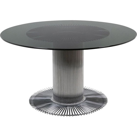 Image 1 of Ronde vintage tafel in verchroomd metaal en rookglas van Gastone Rinaldi, 1970