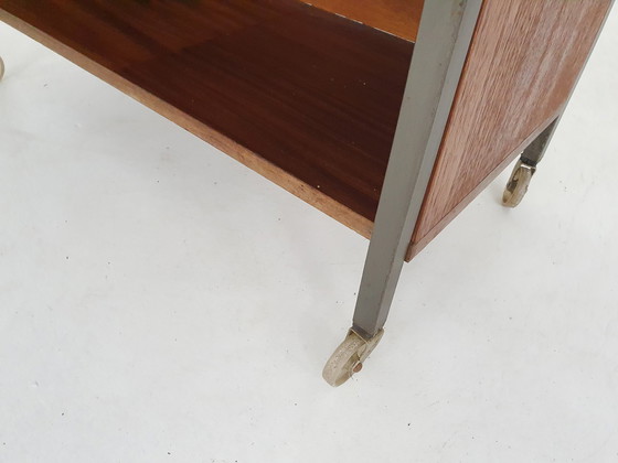 Image 1 of Mid-century teakhouten en metalen tv-tafel / trolley