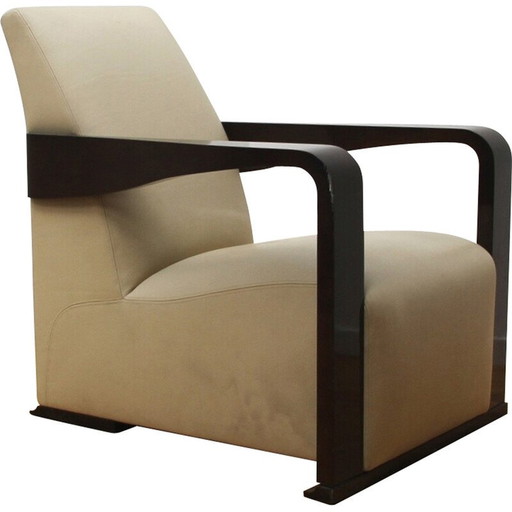 Vintage Ying fauteuil in hout en leer van Hugues Chevalier