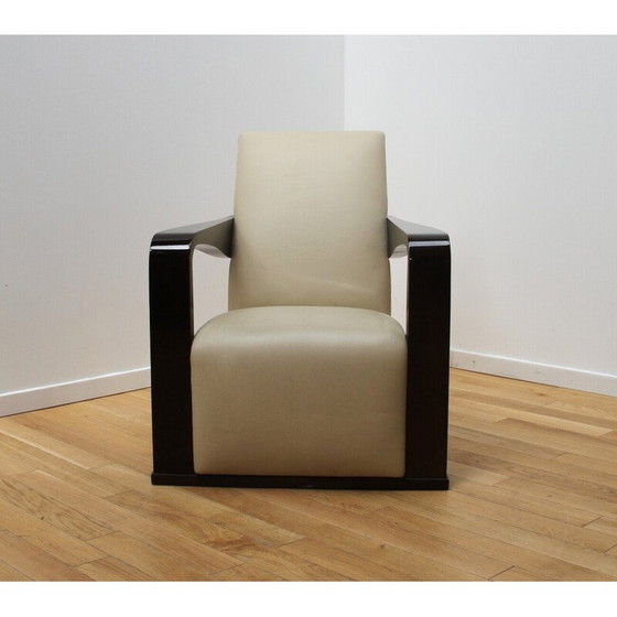 Image 1 of Vintage Ying fauteuil in hout en leer van Hugues Chevalier